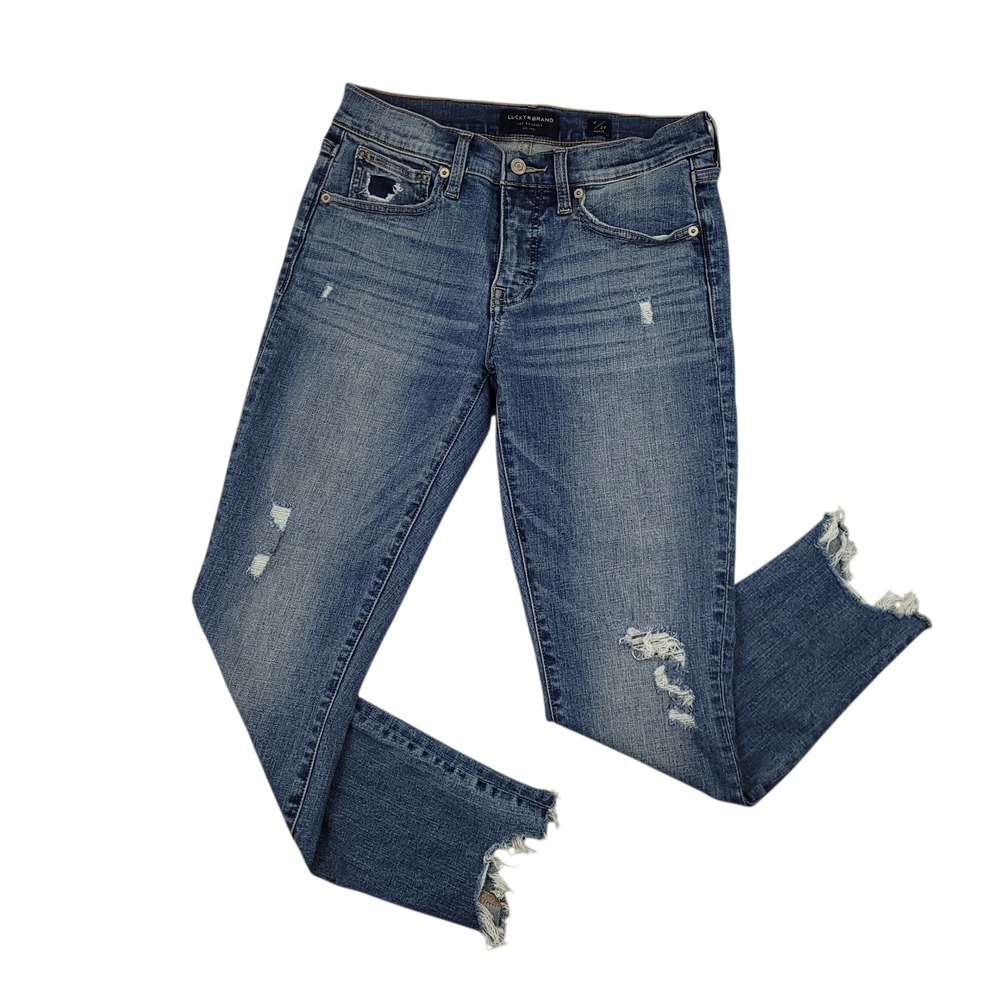 Lucky Brand Mid Rise Skinny Ava Jeans Womens 8/29 Ankle Distressed Raw Hem EUC